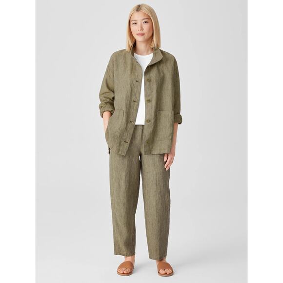 Eileen Fisher Sz 2X Washed Organic Linen Delave Stand Collar Jacket + Pants Set - Picture 1 of 13